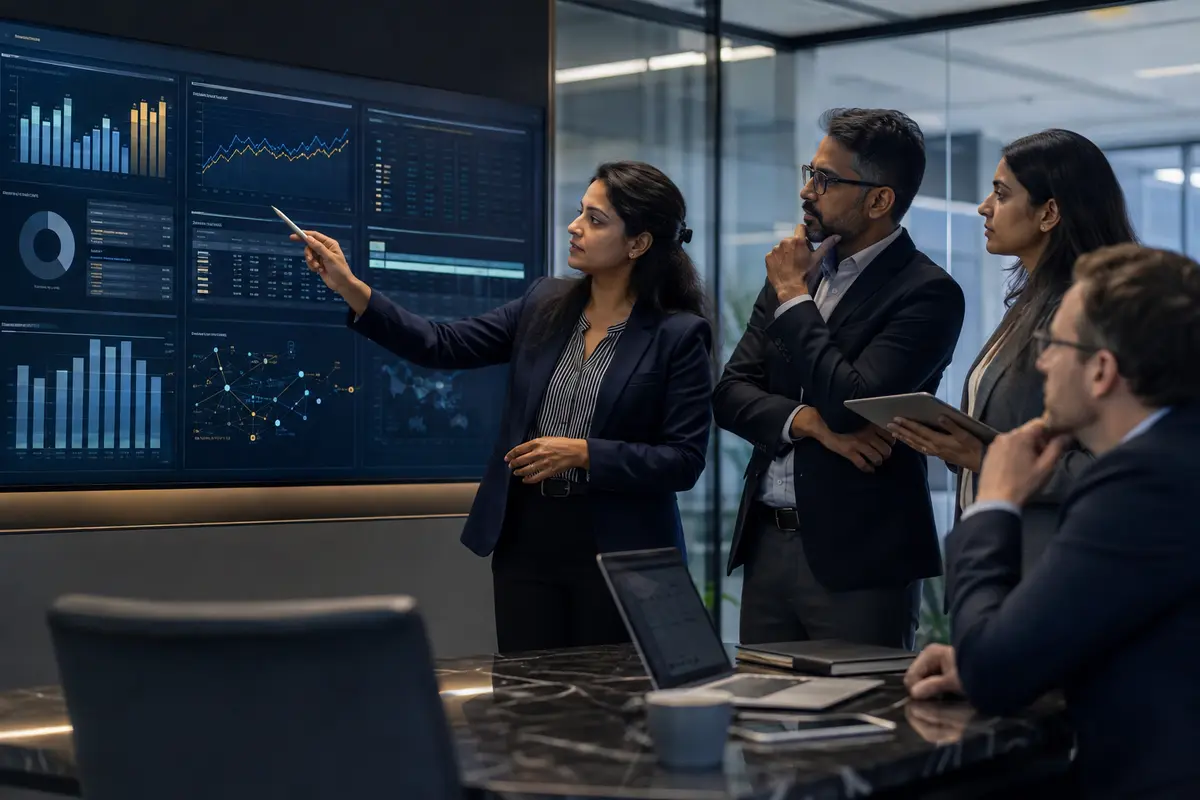 Finance and accounting professionals using AI for financial analysis, reporting and forecasting