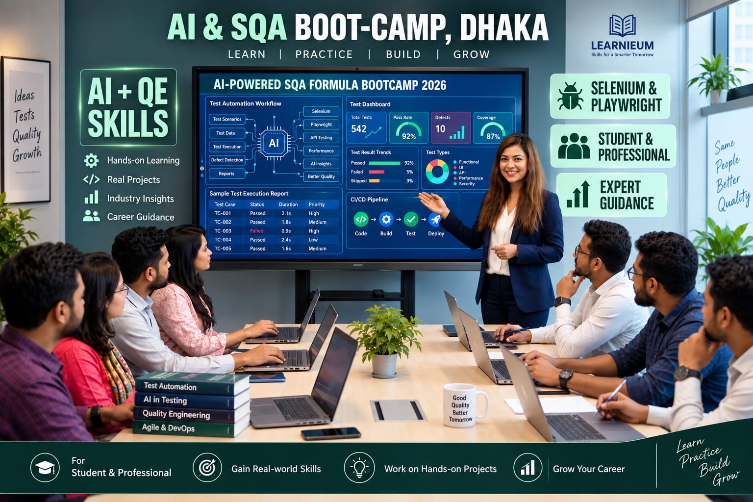 Participants in a hands-on AI-powered software testing and SQA bootcamp session